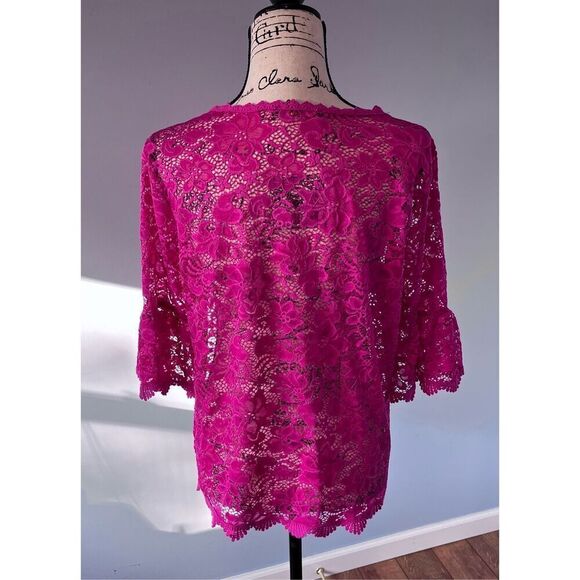 Bluheaven by Umgee Women’s Medium Pink Lace Short Sleeve Shirt Top - Picture 6 of 6